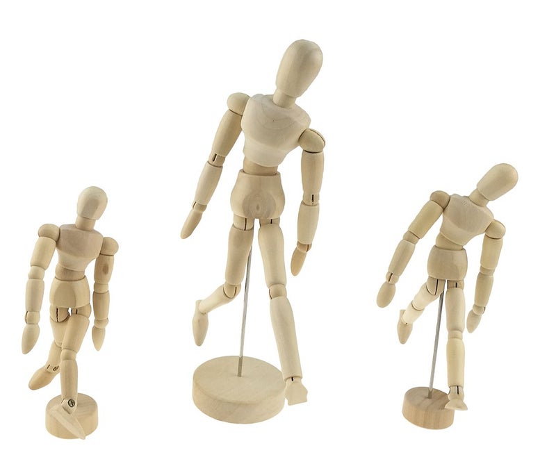 Unigift Set of 3 Wooden Pine Movable Joint Family Model for Art Mannequin Sketch Reference Home Decor(Daddy Mommy Child) - Image 4